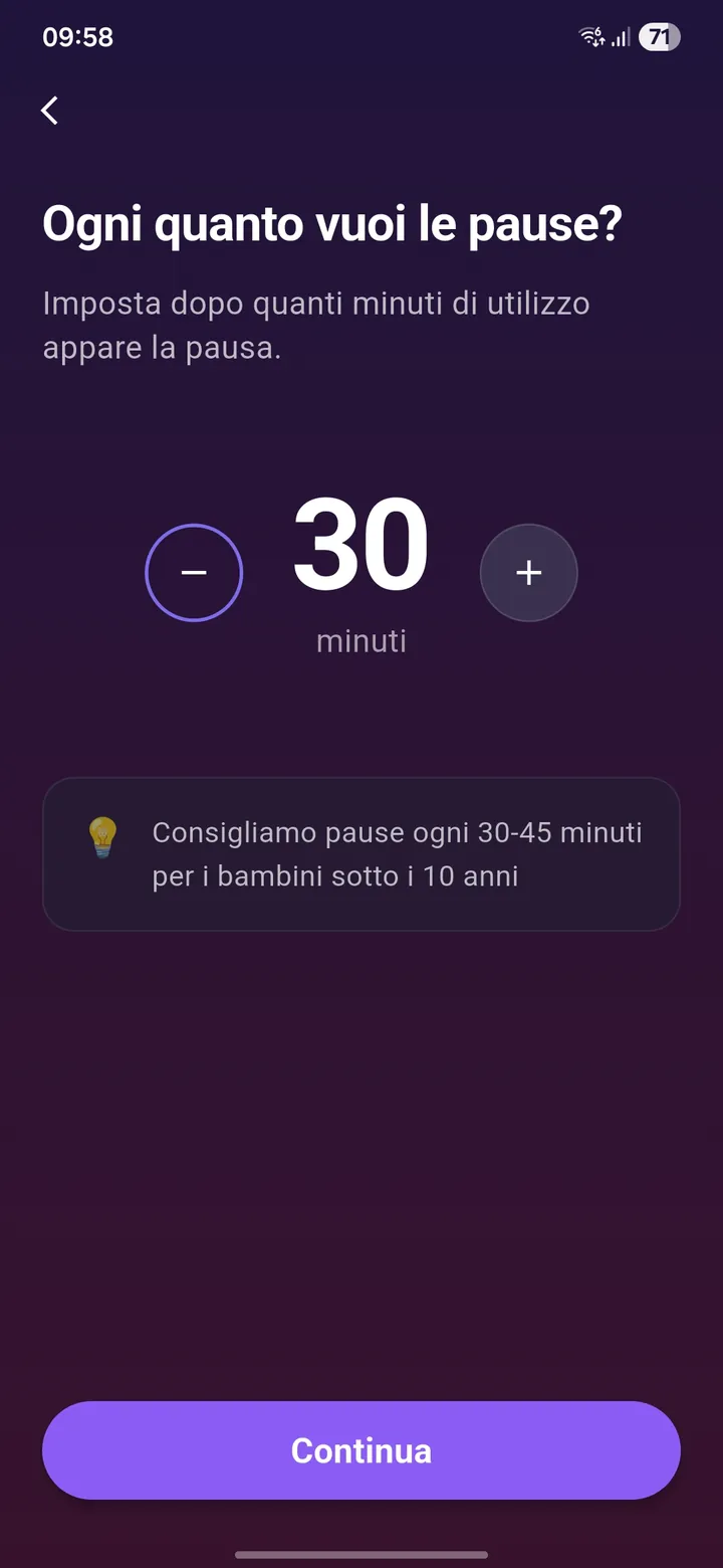 Nami Parents: scelta di ogni quanti minuti di utilizzo arriva la pausa