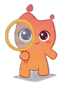 Nami, la mascotte di Nami Kids, con una lente d'ingrandimento